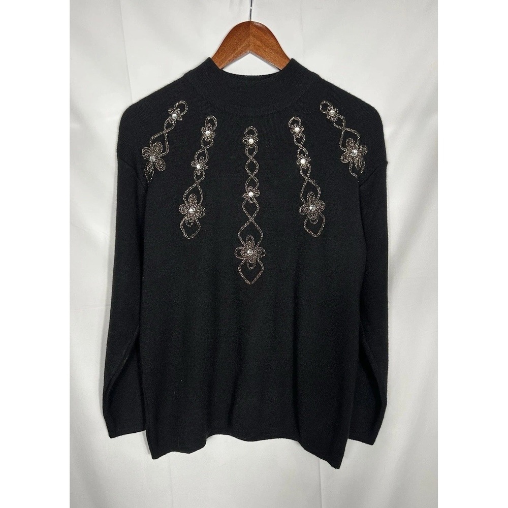 Vintage‎ Adolfo Acrylic/Lambswool Knit Mock Neck Sweater Sparkle Luxury Size M